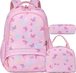 School Backpack for Girls, 3PCS Backpack Set with Lunch Box Pencil Case for Preschool Elementary High School Kids Teens