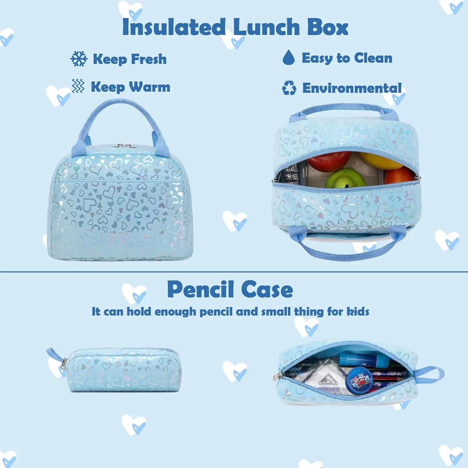 School Backpack for Girls, 3PCS Backpack Set with Lunch Box Pencil Case for Preschool Elementary High School Kids Teens
