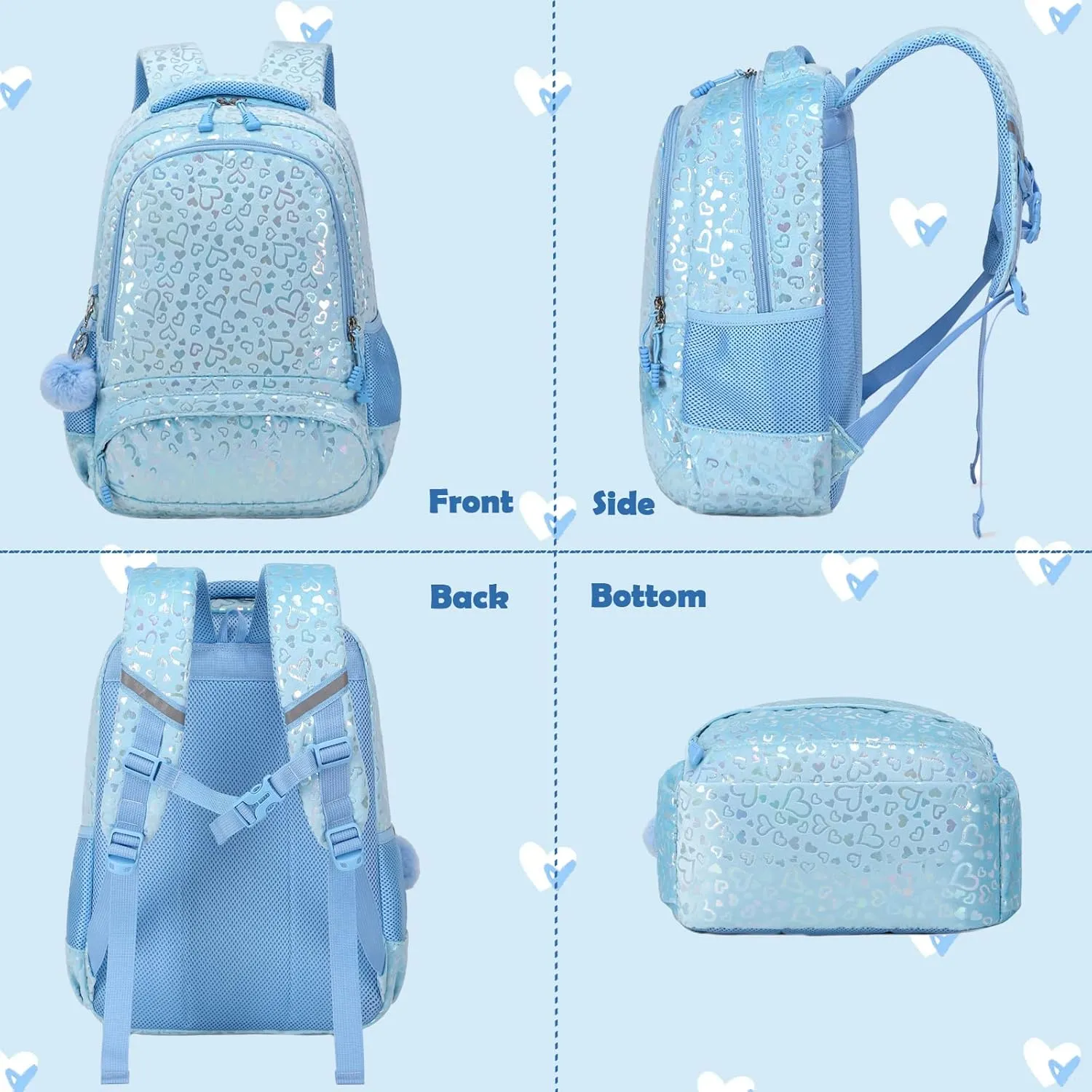 School Backpack for Girls, 3PCS Backpack Set with Lunch Box Pencil Case for Preschool Elementary High School Kids Teens
