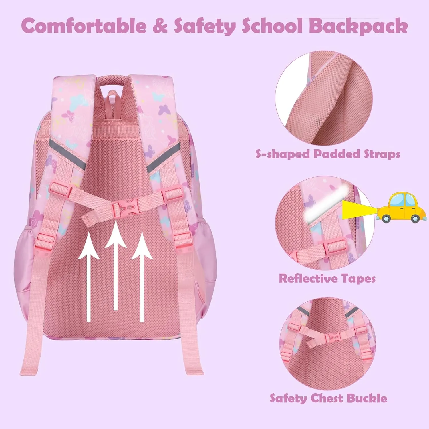 School Backpack for Girls, 3PCS Backpack Set with Lunch Box Pencil Case for Preschool Elementary High School Kids Teens