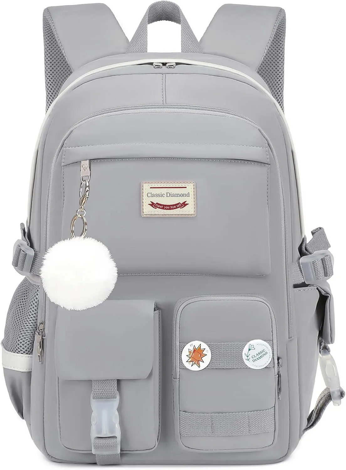 School Backpack for Girls Backpack Cute Bookbag Kawaii School Bag Anime College for Teen Girls (Grey)