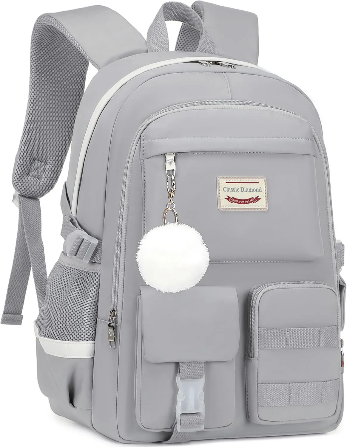 School Backpack for Girls Backpack Cute Bookbag Kawaii School Bag Anime College for Teen Girls (Grey)