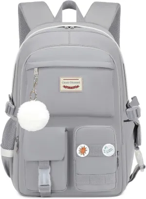 School Backpack for Girls Backpack Cute Bookbag Kawaii School Bag Anime College for Teen Girls (Grey)