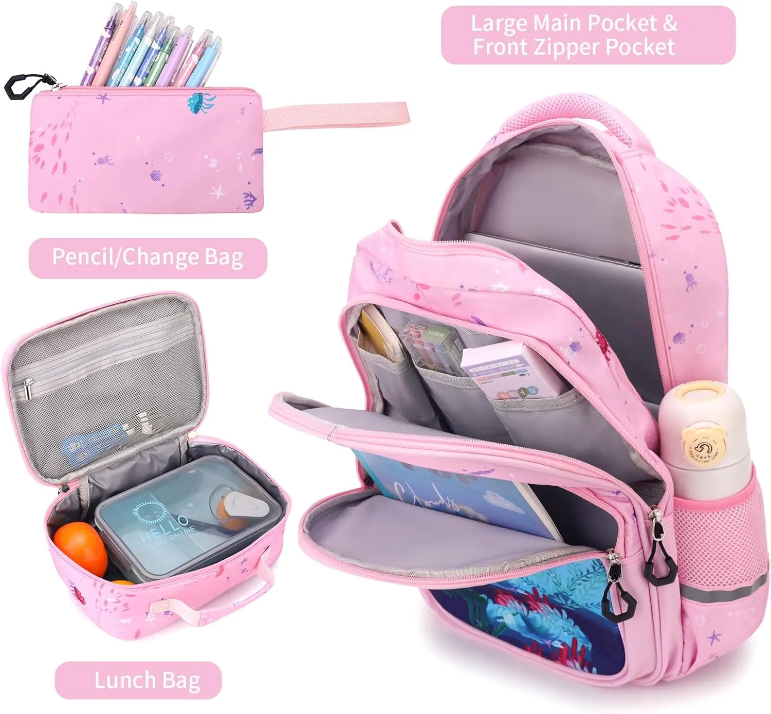 School Backpack Kids Set Middle Elementary Preschool with Lunch Bag & Pencil Case Bookbags for Boys Girls
