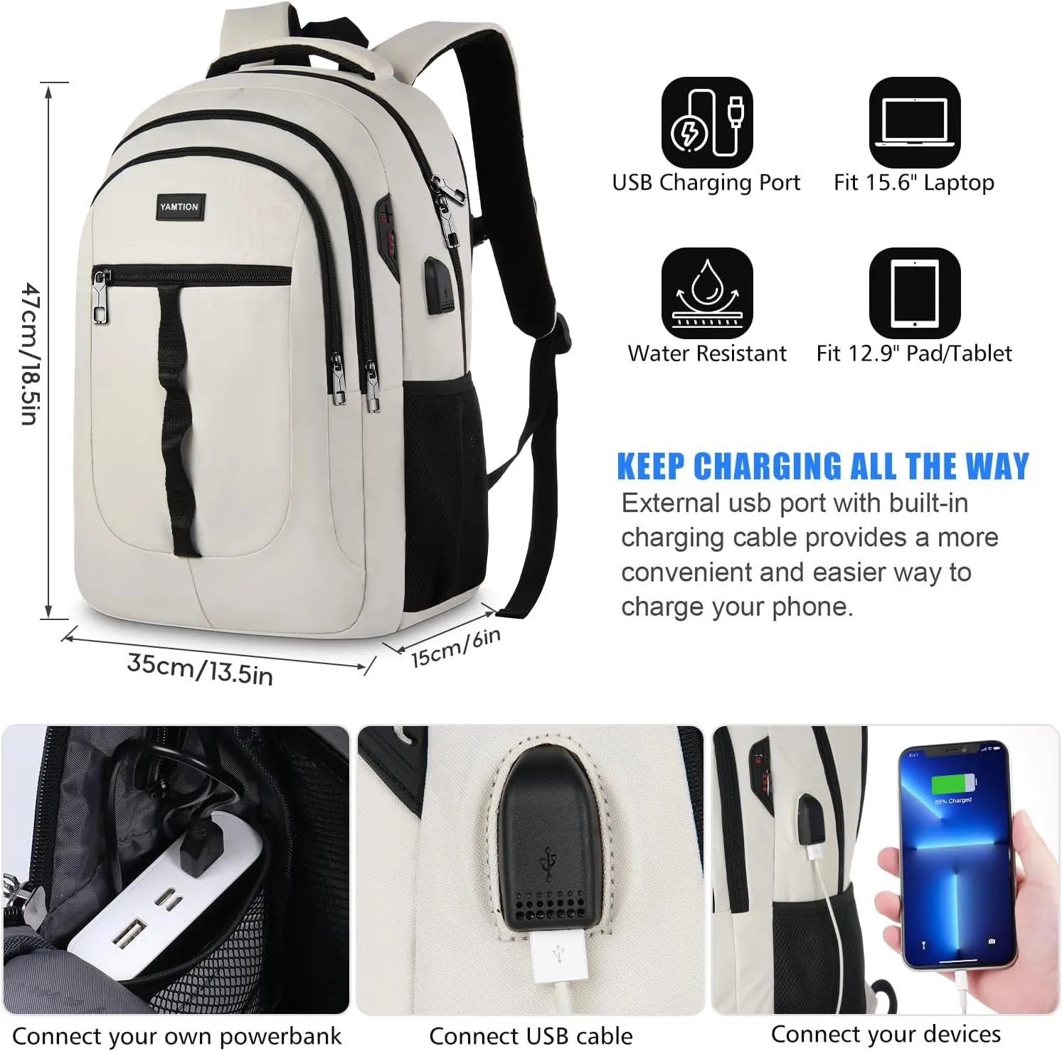 School Book Bag for Teen Girls and Boys Unisex Laptop Bookbag Backpack with USB for High School College Students