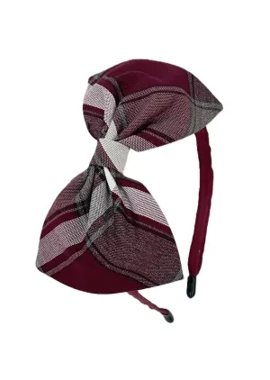 School Headband, Plaid bow headband, back to school, available in variety of school plaids (Plaid 54 Burgundy white light Gray, Regular)