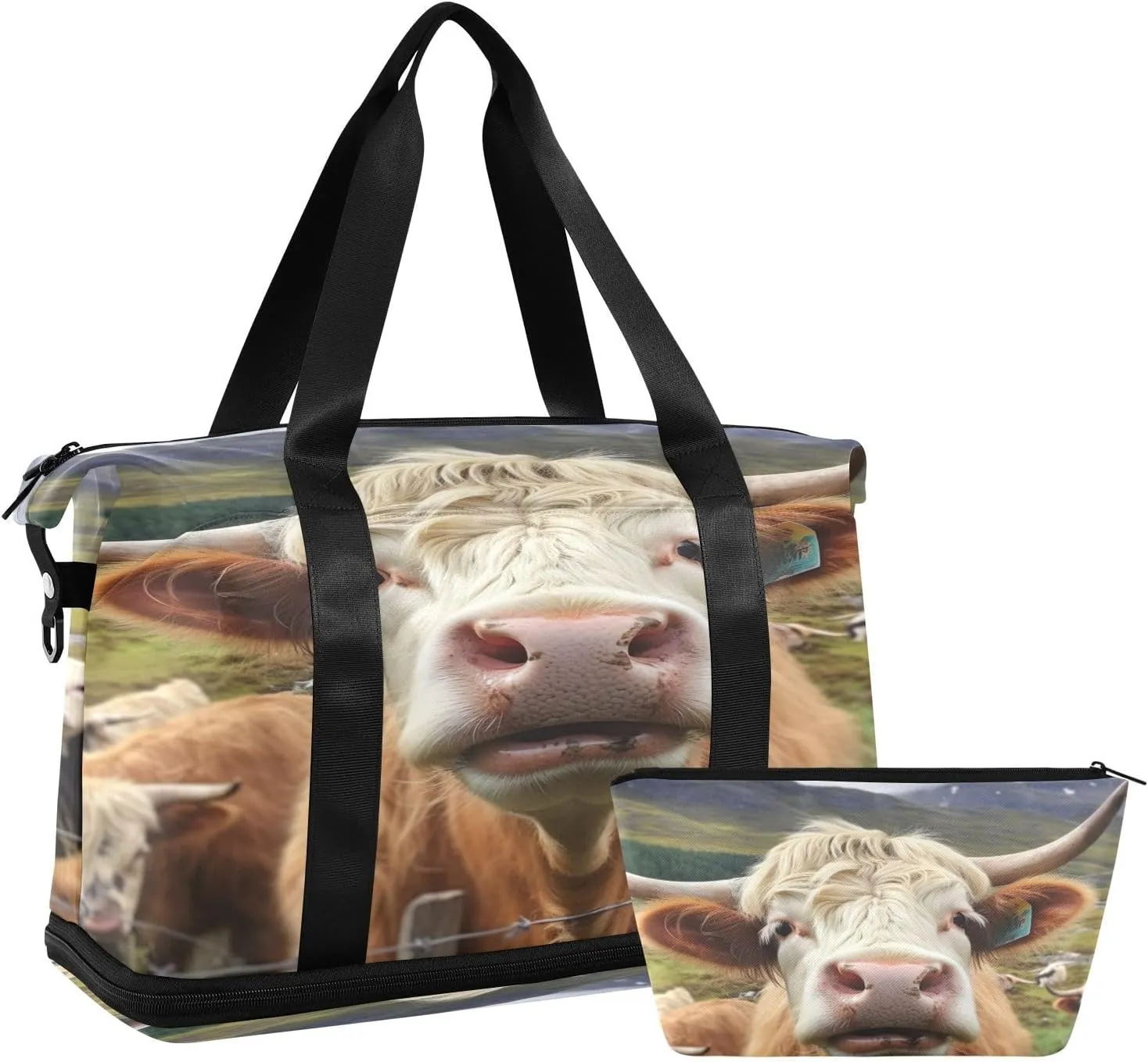 Scottish Cattle Gym Bag - Weekender Overnight Bags for Women Men, Sport Travel Duffel Bag with Wet Pocket & Shoe Compartment