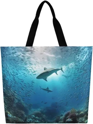 Sea And Fish Tote Bag Large Women Casual Shoulder Bag Reusable Grocery Bag Fasion Handbag for Office Shopping Travel