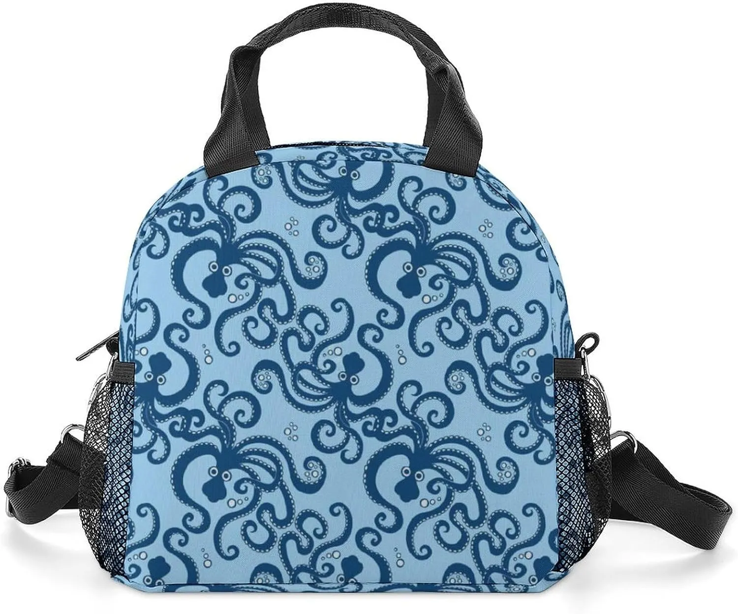 Sea Pattern with O-ctopus Portable Lunch Box Crossbody Bag Tote Insulated with Adjustable Strap Work Beach Picnic