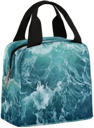 Sea Seawater Waves Lunch Bag for Women Men, Reusable Insulated Lunch Box Adult Leakproof Cooler Food Lunch Container Womens Lunch Tote Bags for Picnic Travel Work