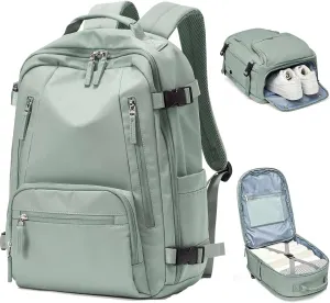 SEAFEW Carry On Backpack, Travel Backpack for Women Men Flight Approved, Personal Item Travel Bag for Airplanes, 14-15.6 Inch Laptop Business Backpack, Casual Daypack Gym Hiking Bakpack Green