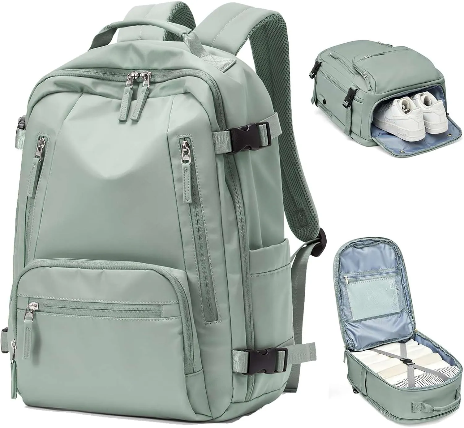 SEAFEW Carry On Backpack, Travel Backpack for Women Men Flight Approved, Personal Item Travel Bag for Airplanes, 14-15.6 Inch Laptop Business Backpack, Casual Daypack Gym Hiking Bakpack Green