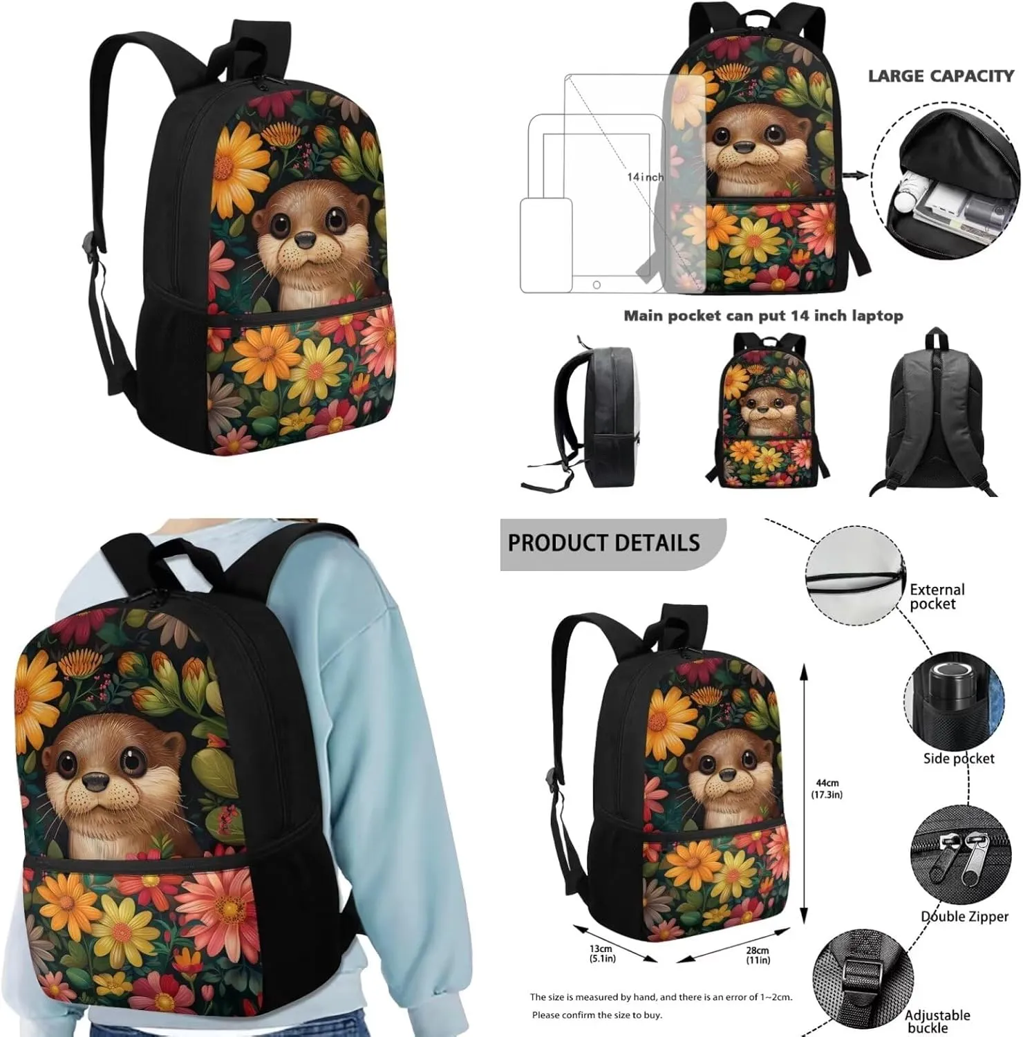 Seal Print Backpack with Lunch Box for Girls Grades 3 to 8 Large Capacity Waterproof Insulated Lunch Bag and Pencil Case for School Students