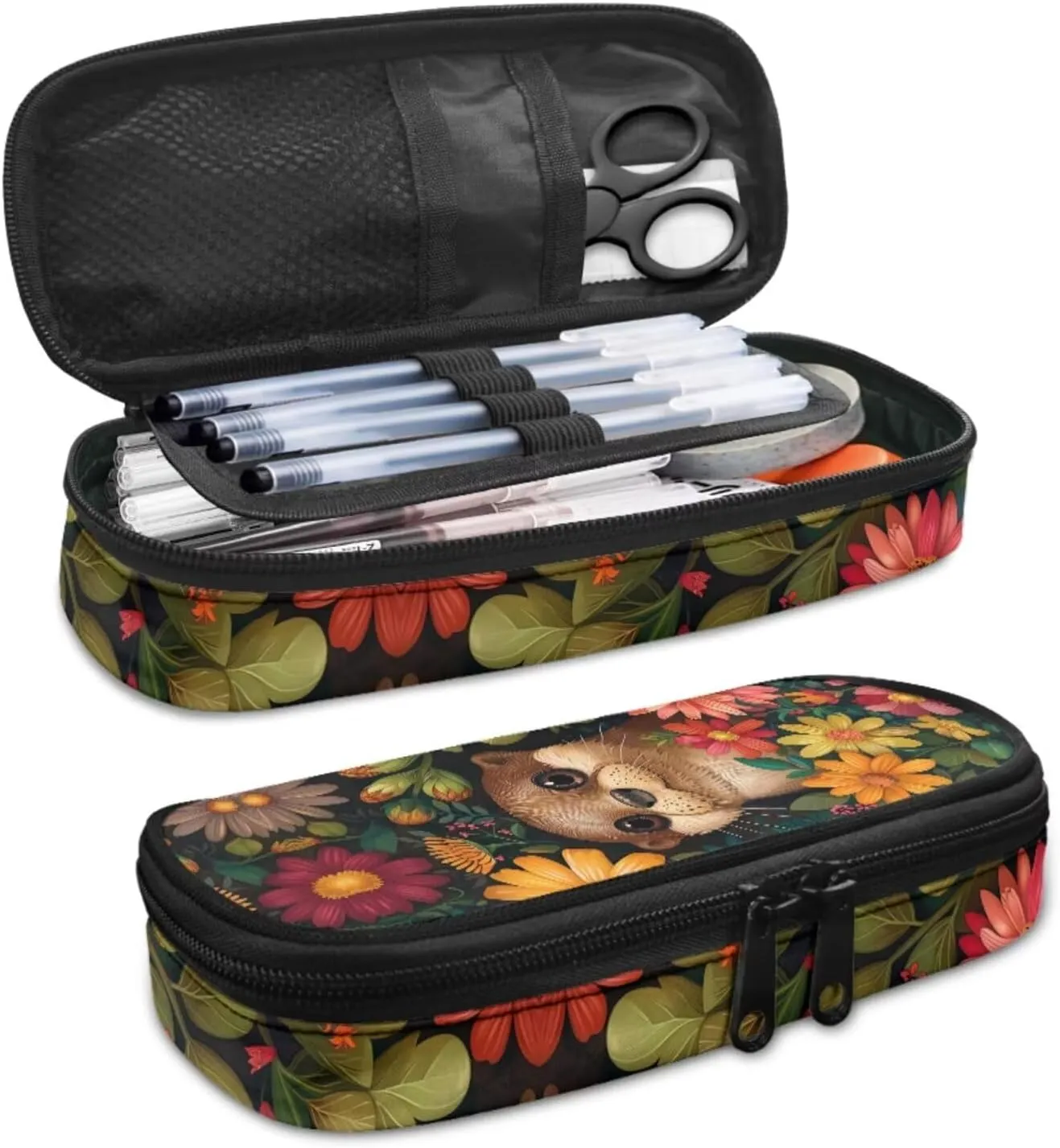 Seal Print Backpack with Lunch Box for Girls Grades 3 to 8 Large Capacity Waterproof Insulated Lunch Bag and Pencil Case for School Students