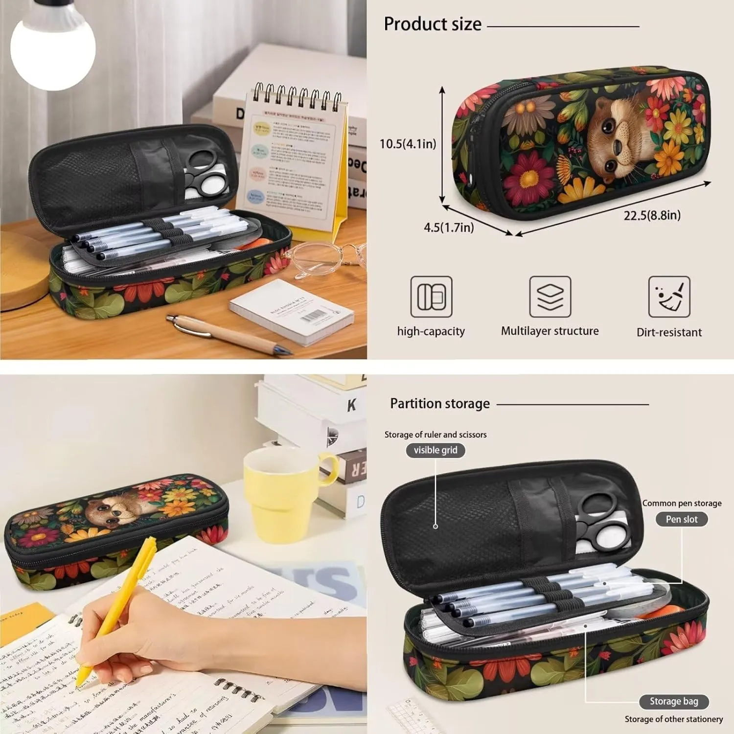Seal Print Backpack with Lunch Box for Girls Grades 3 to 8 Large Capacity Waterproof Insulated Lunch Bag and Pencil Case for School Students