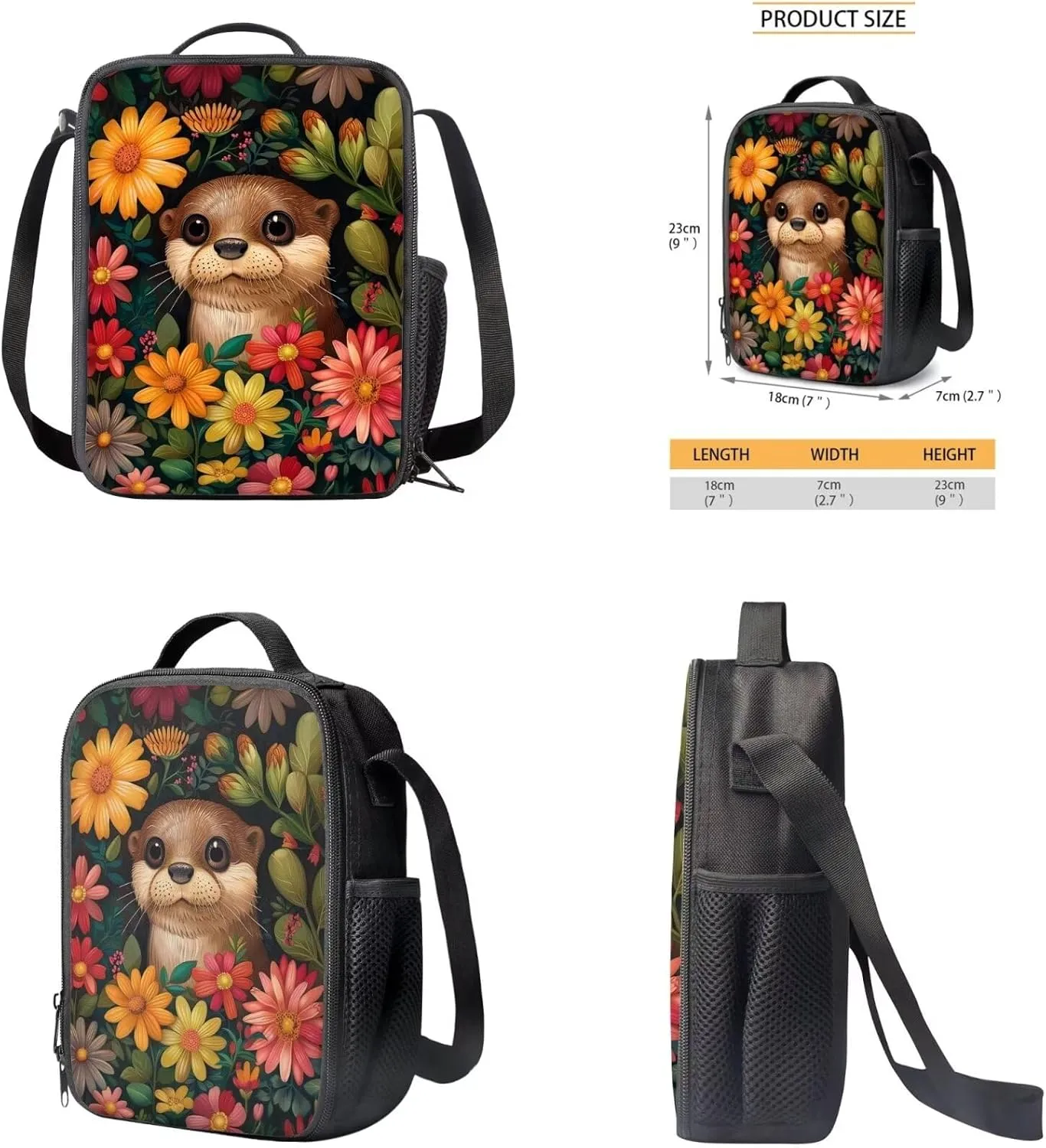 Seal Print Backpack with Lunch Box for Girls Grades 3 to 8 Large Capacity Waterproof Insulated Lunch Bag and Pencil Case for School Students