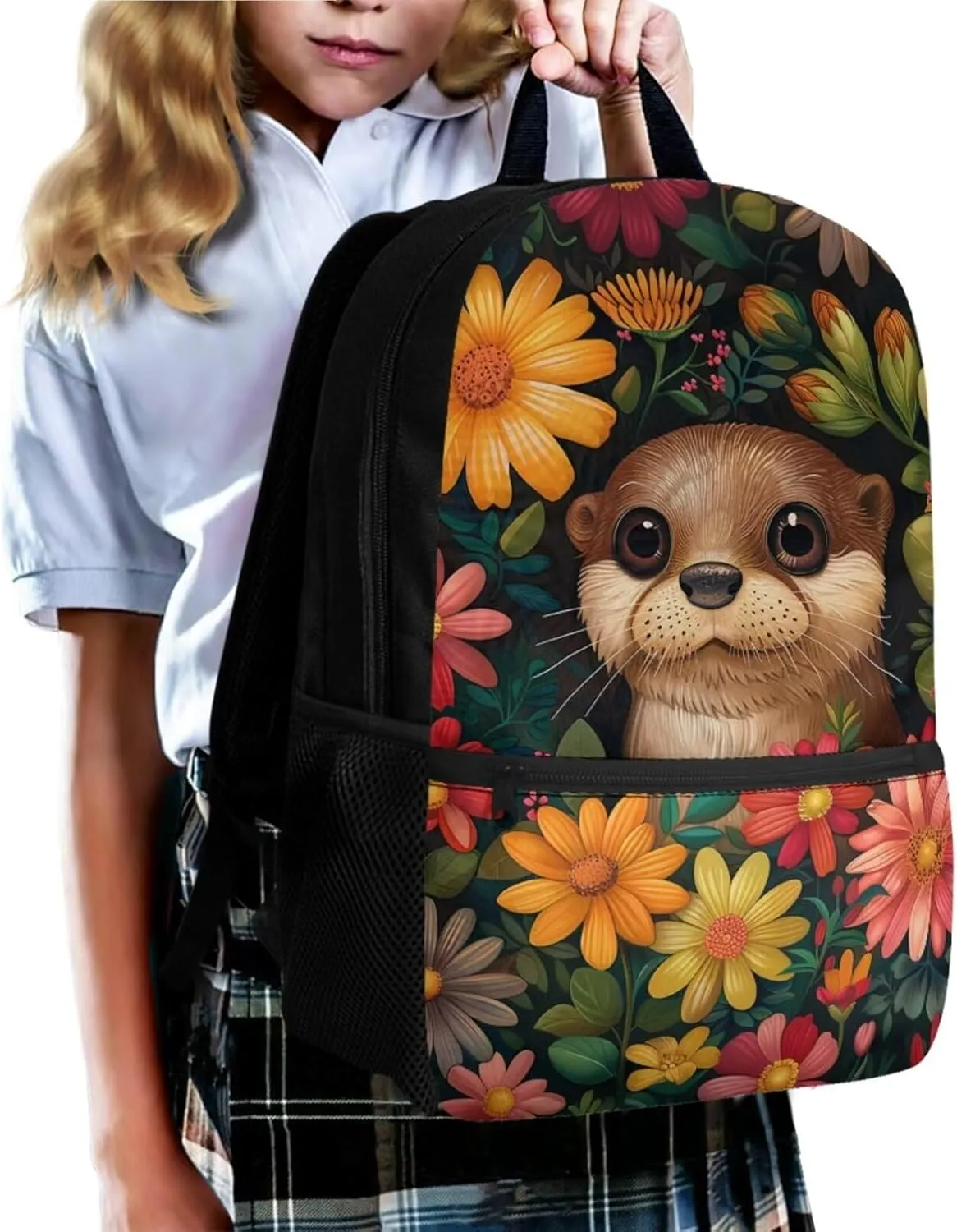Seal Print Backpack with Lunch Box for Girls Grades 3 to 8 Large Capacity Waterproof Insulated Lunch Bag and Pencil Case for School Students