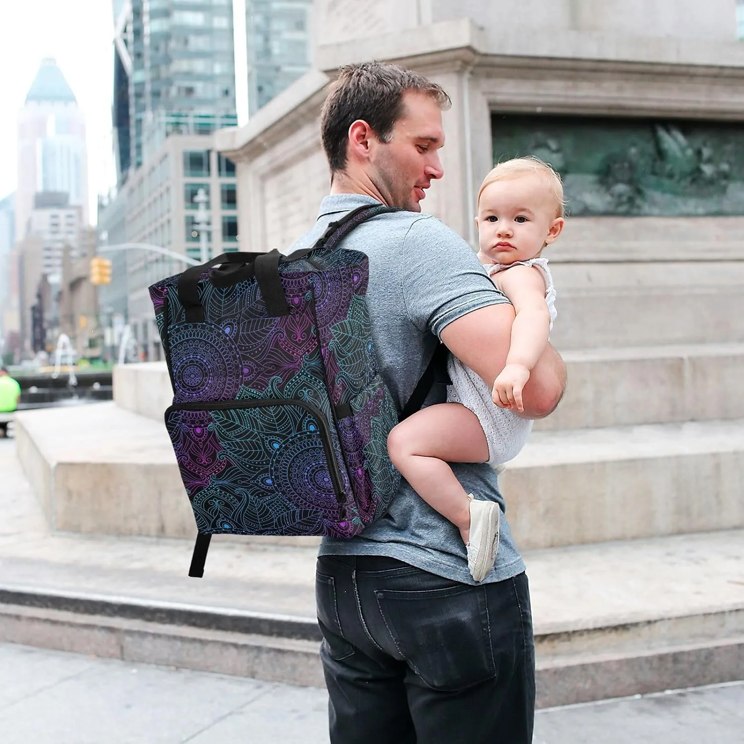 senya Diaper Bag Backpack, Art Arabesque Mandala Boho Ethnic Bohemian Multifunction Travel Bag for Moms Dads