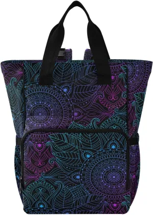 senya Diaper Bag Backpack, Art Arabesque Mandala Boho Ethnic Bohemian Multifunction Travel Bag for Moms Dads