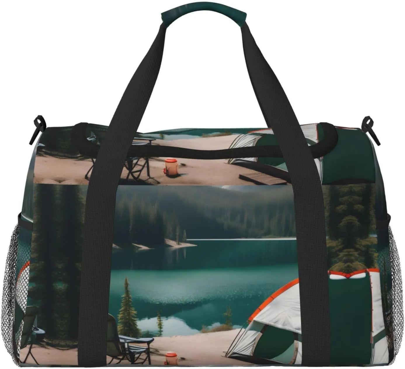 Serenity Lake Camping Travel Tote Bag â€“ Large Reusable Shopping Bag, Vacation Tote, Sports Duffel Bag with Adjustable Crossbody Strap