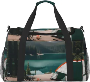 Serenity Lake Camping Travel Tote Bag â€“ Large Reusable Shopping Bag, Vacation Tote, Sports Duffel Bag with Adjustable Crossbody Strap