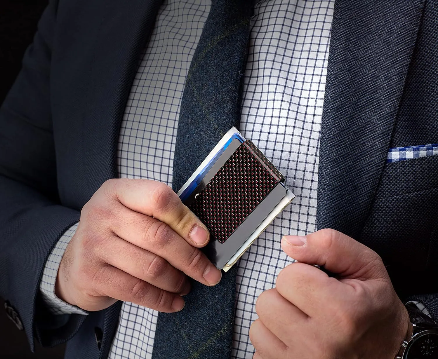 SERMAN BRANDS Carbon Fiber Money Clip for Men – Slim RFID Money Clip Wallet, Minimalist Front Pocket EDC Wallet Cash Holder & Credit Card Holder -100% Real Carbon Fiber Wallet