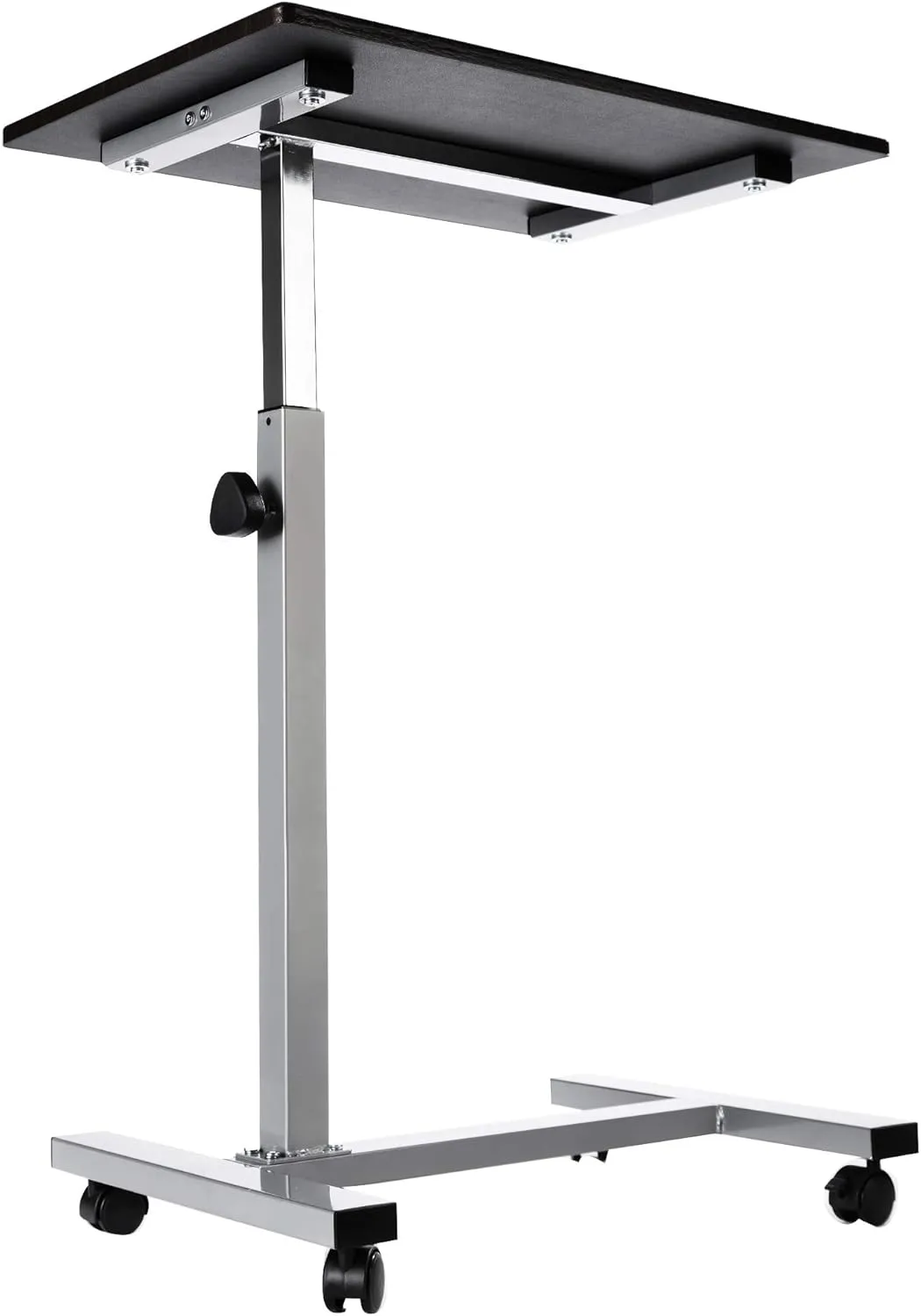 Seville Classics Airlift Height Adjustable Mobile Rolling Laptop Cart Computer Workstation Desk Table for Home, Office, Classroom, Hospital, w/Wheels, Overbed Sit Stand (24"), Espresso