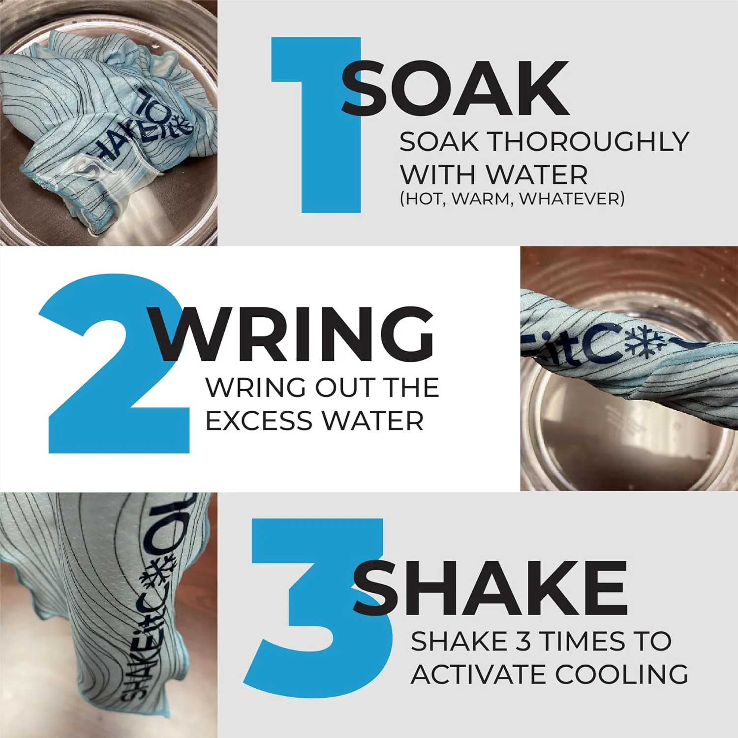 SHAKEitCOOL Original Cooling Towel – Be Cool in Style - Heat Relief, Soft, Lightweight, Sun Protection, Easy Clean - Perfect for Biking, Running, Yoga, Gym, Gardening - Eat.Sleep.Bike
