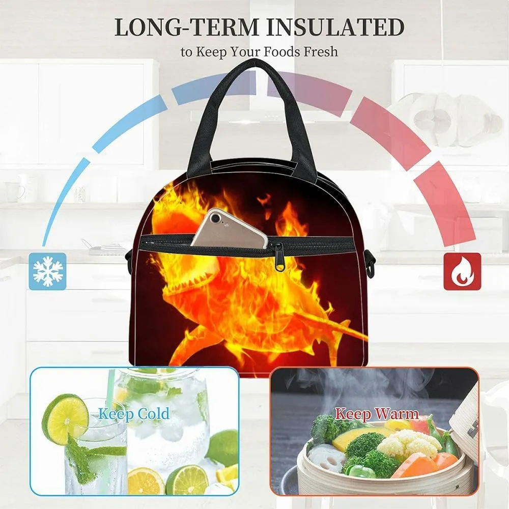 Shark Flames Insulated Adult Lunch Bag with Shoulder Strap for Women Lightweight Reusable Portable Freezable Lunch Tote Bag for Work Picnic