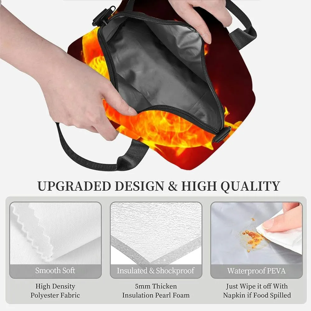 Shark Flames Insulated Adult Lunch Bag with Shoulder Strap for Women Lightweight Reusable Portable Freezable Lunch Tote Bag for Work Picnic