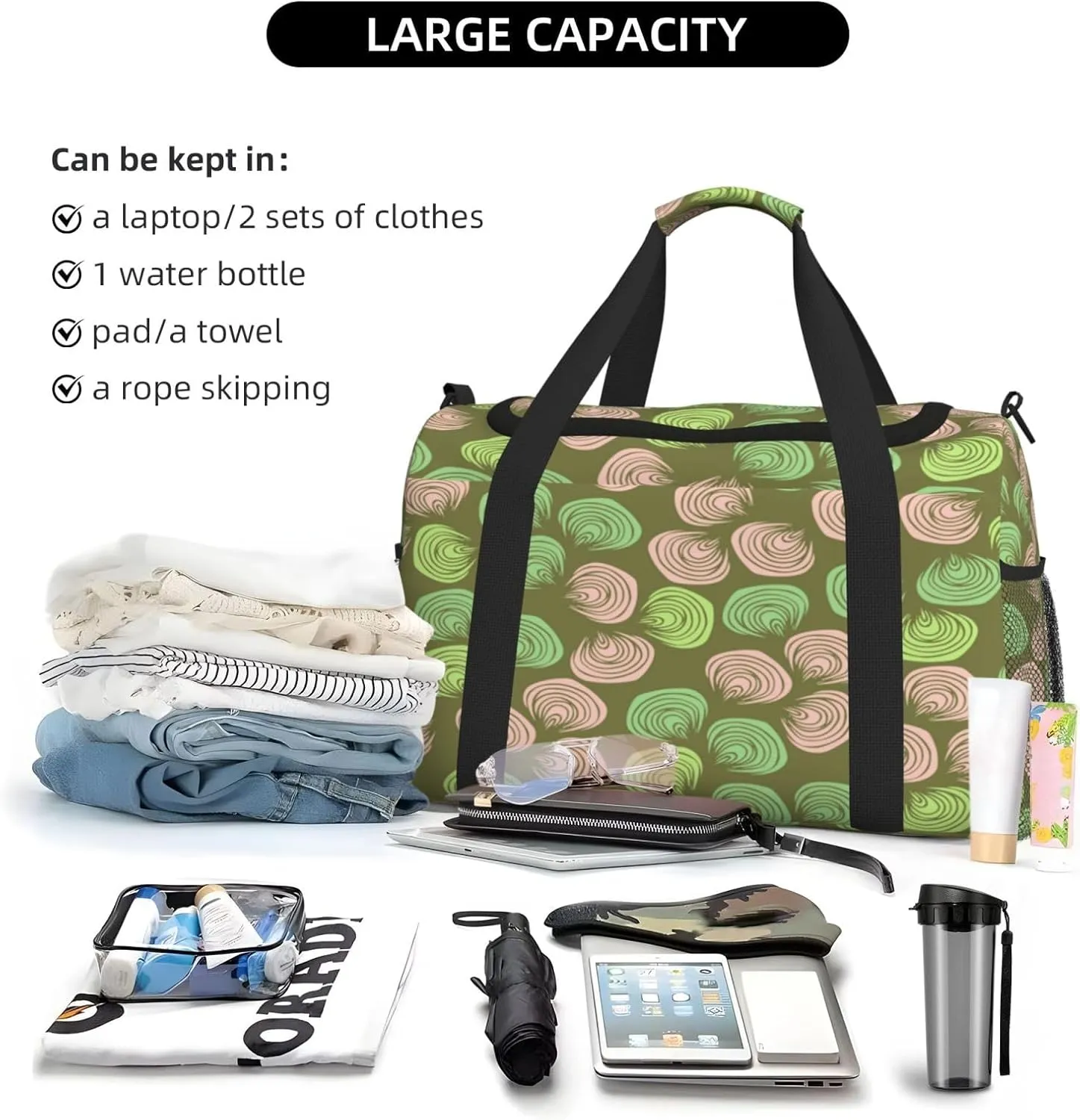 Shell Background Travel Duffel Bag Large Foldable Waterproof Overnight Bag For Beach Swim Bags Pool Sports Gym