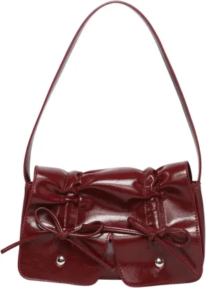 SHENHE Women's PU Leather Shoulder Bag Coquette Bow Purse Y2k Small Flap Purse Handbag