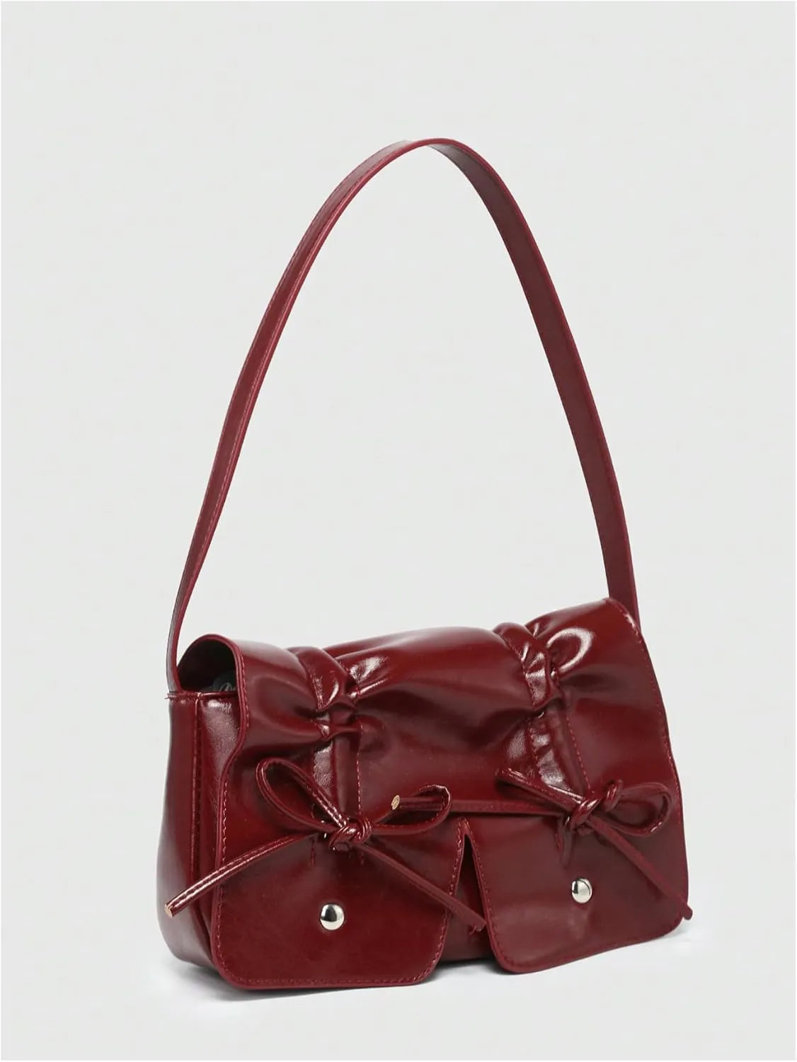 SHENHE Women's PU Leather Shoulder Bag Coquette Bow Purse Y2k Small Flap Purse Handbag