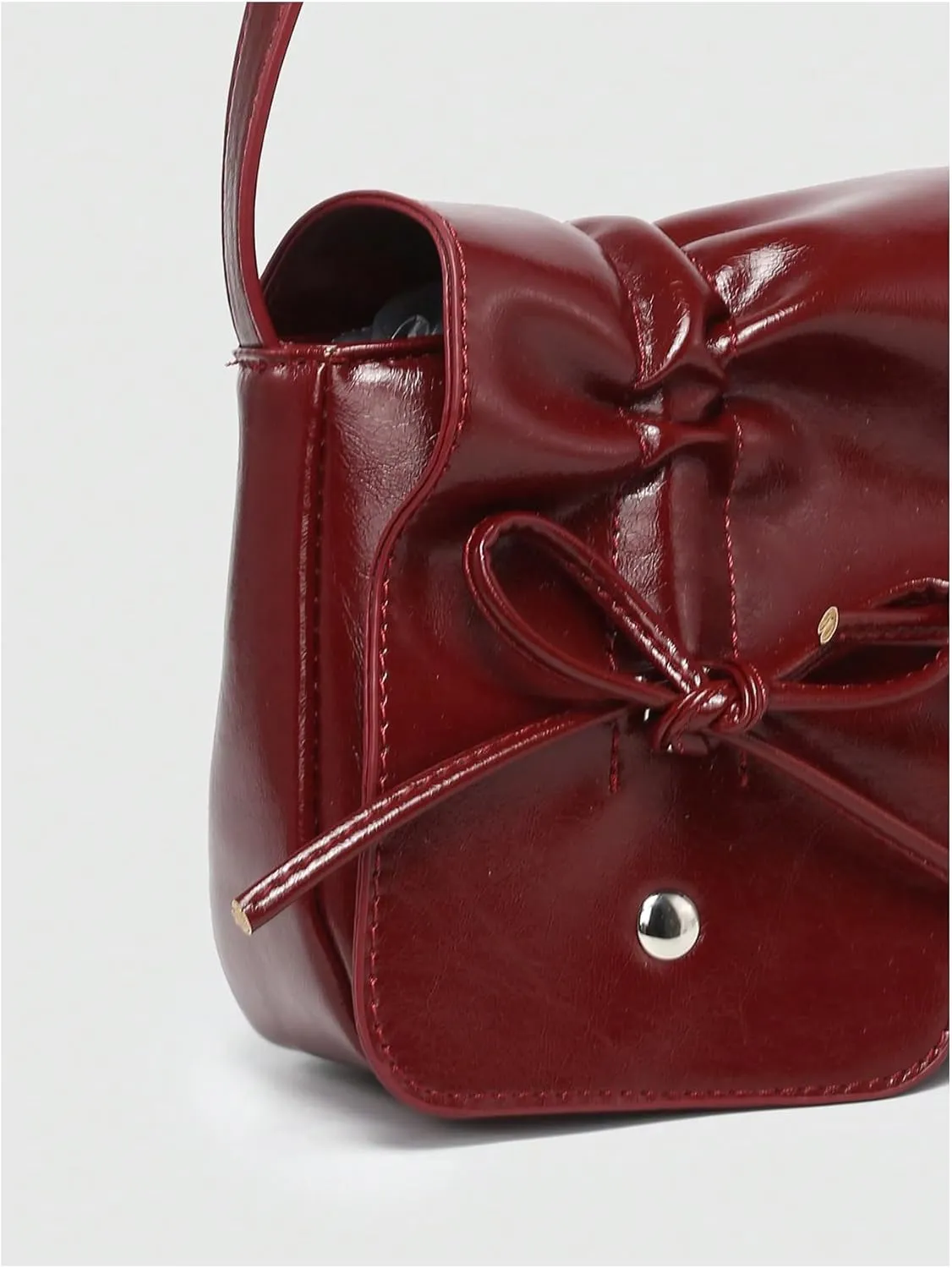 SHENHE Women's PU Leather Shoulder Bag Coquette Bow Purse Y2k Small Flap Purse Handbag