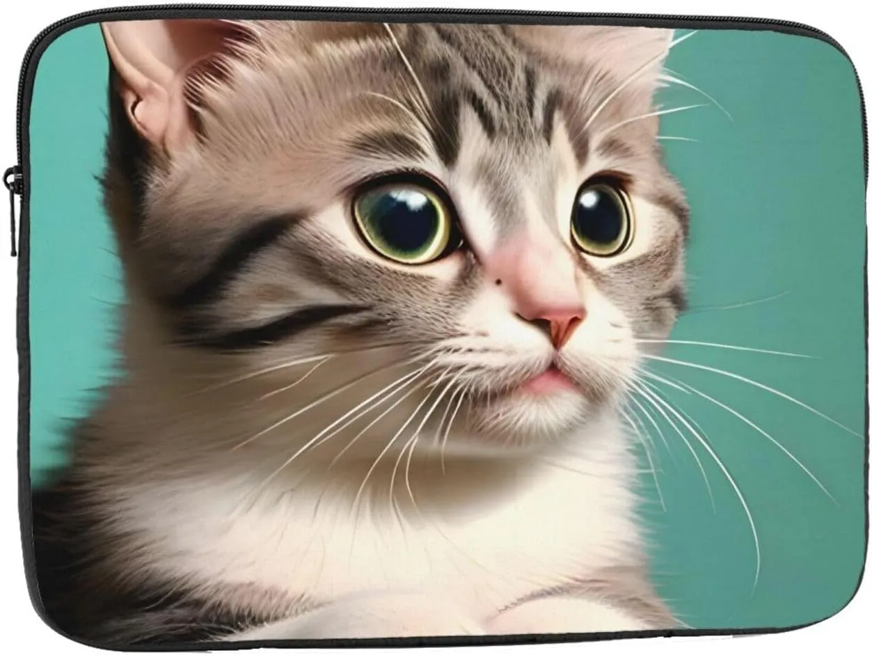Shockproof Portable Laptop Sleeve Bag 15 inch - for Men and Women Business Travel, School, and Office Use A Curious cat Picture