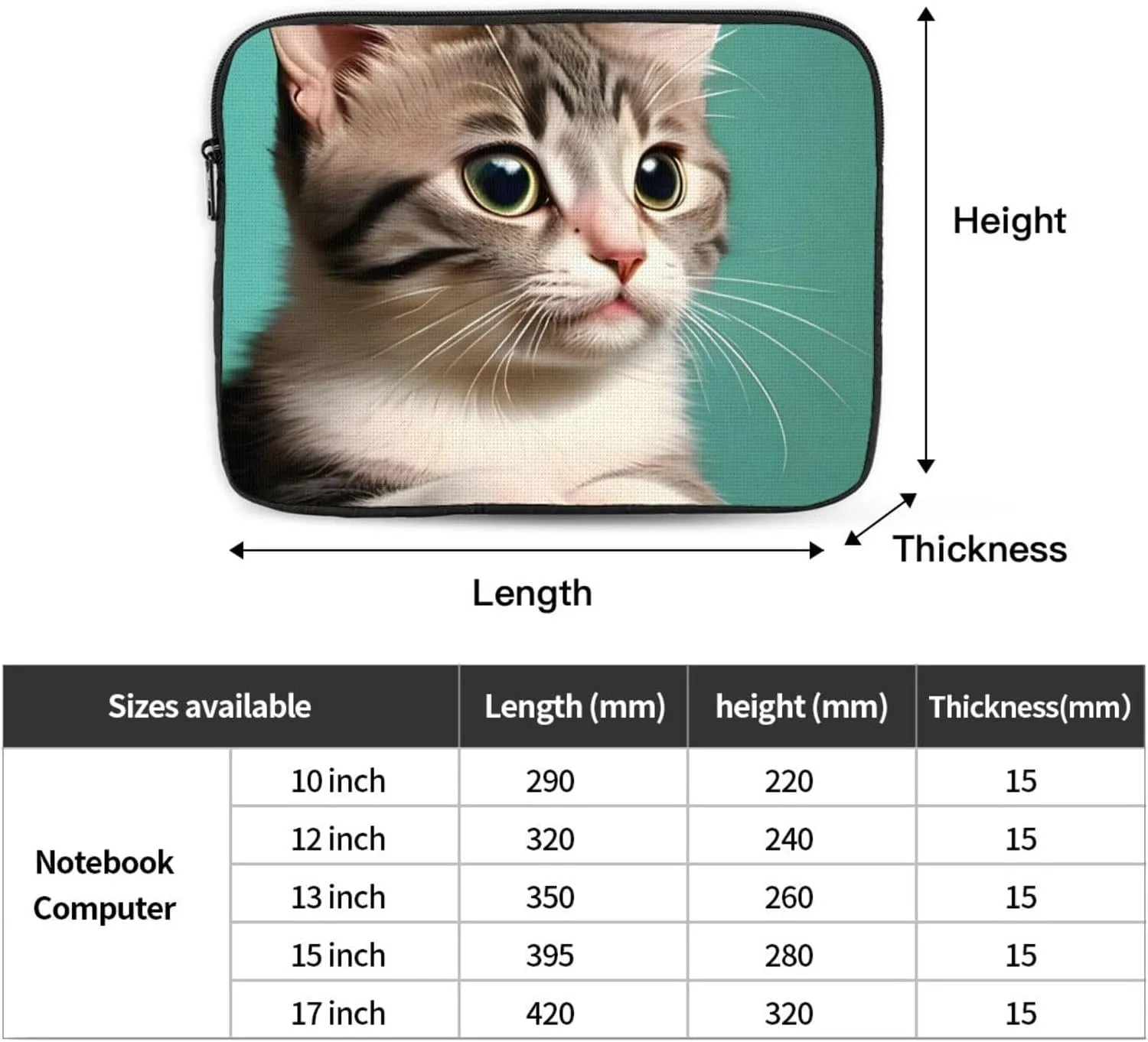 Shockproof Portable Laptop Sleeve Bag 15 inch - for Men and Women Business Travel, School, and Office Use A Curious cat Picture