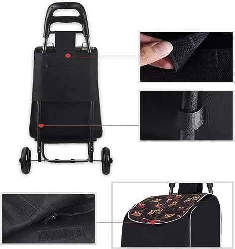 Shopping Trolley Grocery Shopping Cart Portable Shopping Cart Wheeled Bag with 2 Wheels and Zip Pocket Folding with Folding Design Folding Shopping Trolley Cart Grocery Cart