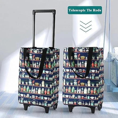 Shopping Trolley Grocery Shopping Cart Shopping Bag with Wheels Foldable Lightweight, Trolley Grocery Bags Waterproof Insulated Shopping Folding Shopping Trolley Cart Grocery Cart