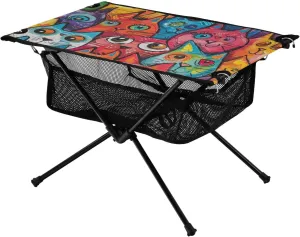 Short Foldable Table Carat Cute Doodle Art Adjustable Portable Picnic Table with Storage Bag for Fish BBQ Camping