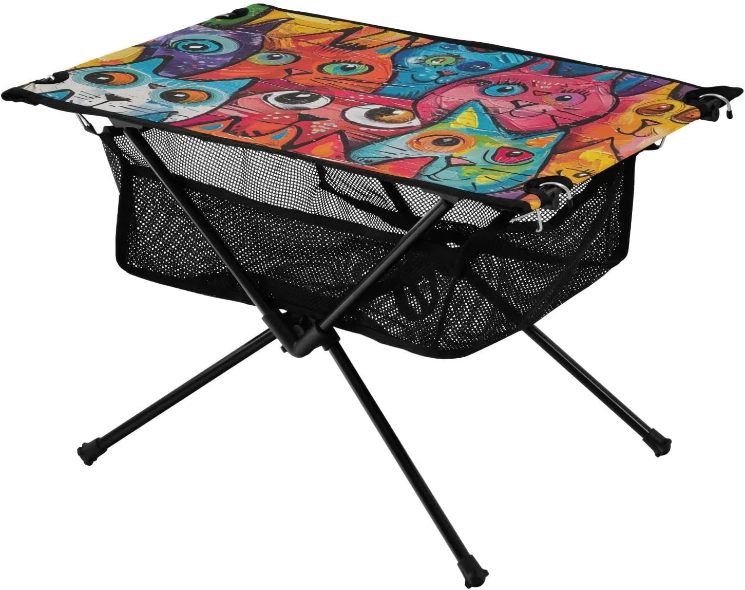 Short Foldable Table Carat Cute Doodle Art Adjustable Portable Picnic Table with Storage Bag for Fish BBQ Camping