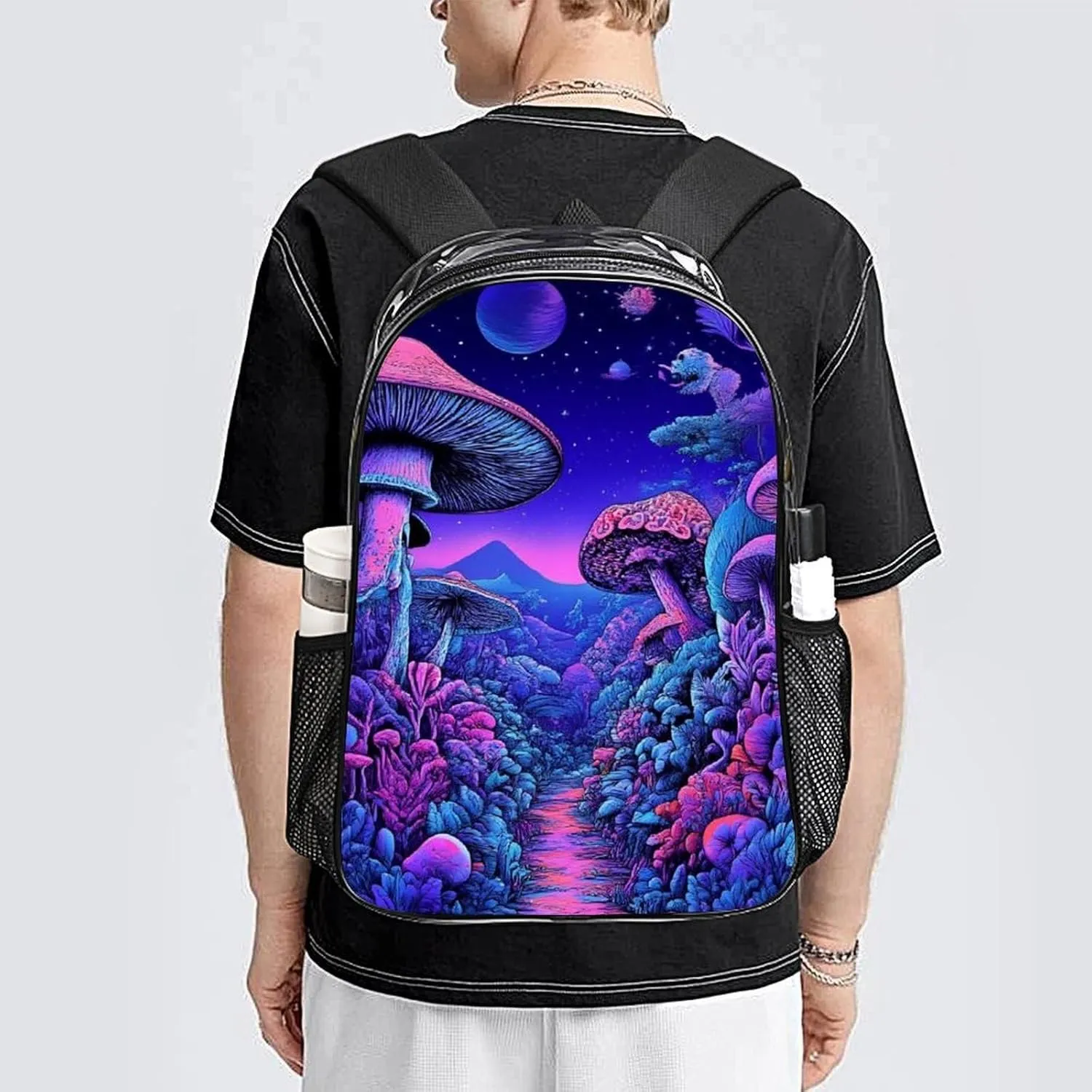 Shoulder Book Bags Anti-Theft Multipurpose Big Capacity Bookbag - Magic Mushroom Mushrooms Scenery Travel Hiking Backpack Transparent Bag