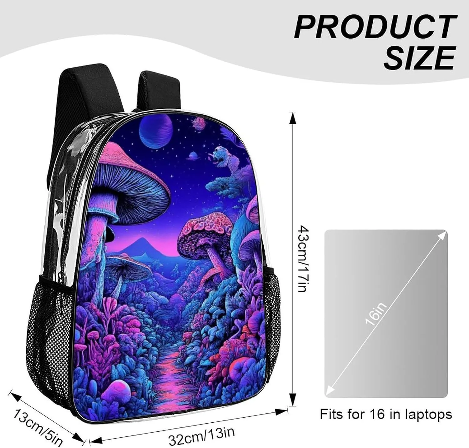 Shoulder Book Bags Anti-Theft Multipurpose Big Capacity Bookbag - Magic Mushroom Mushrooms Scenery Travel Hiking Backpack Transparent Bag