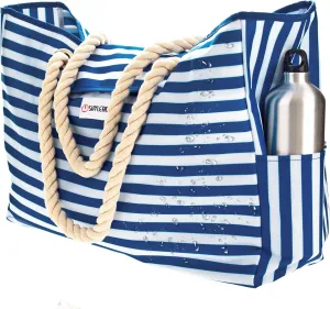 SHYLERO Beach Bag and Pool Bag Has Airtight Pouch, Magnetic Snap Closure. Beach Tote is Water Resistant. Family Size