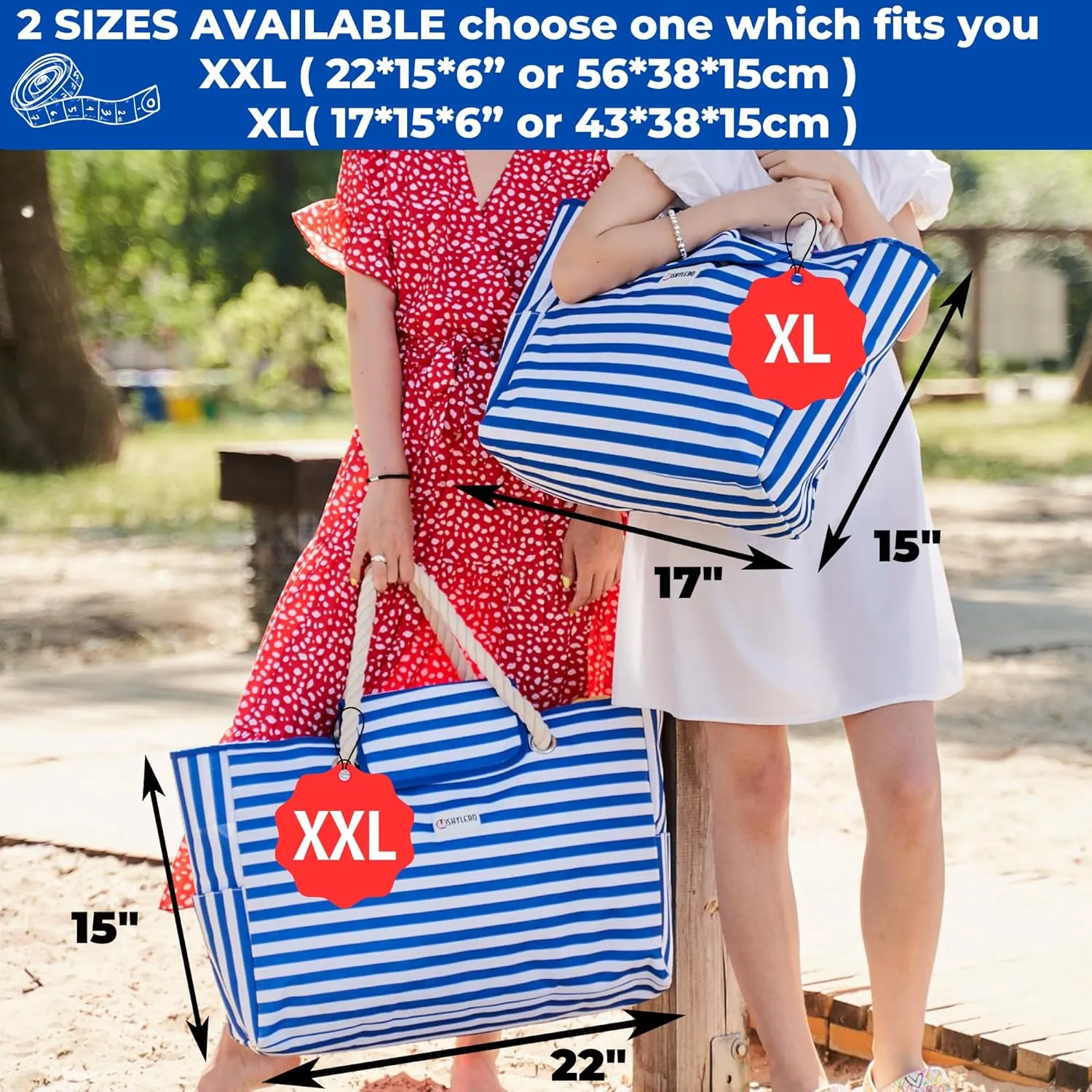 SHYLERO Beach Bag and Pool Bag Has Airtight Pouch, Magnetic Snap Closure. Beach Tote is Water Resistant. Family Size