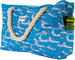 SHYLERO Beach Bag and Pool Bag. Has Airtight Pouch, Ton of Pockets. Beach Tote is Zippered, Water Resistant. Family Size