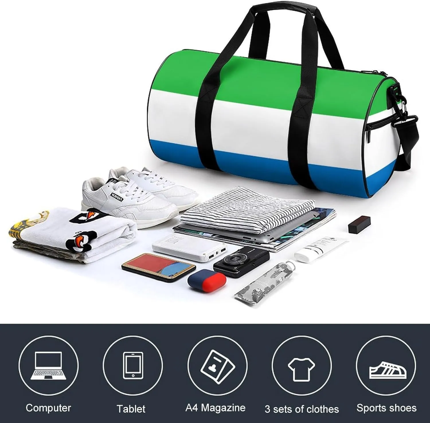 Sierra Leone Flag Travel Duffel Bag with Wet Pocket for Boys Girls Gym Weekender Tote