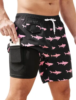 SILKWORLD Mens Swim Trunks with Compression Quick Dry Bathing Suit 6" Swimming Shorts Stretch with Zipper Pockets