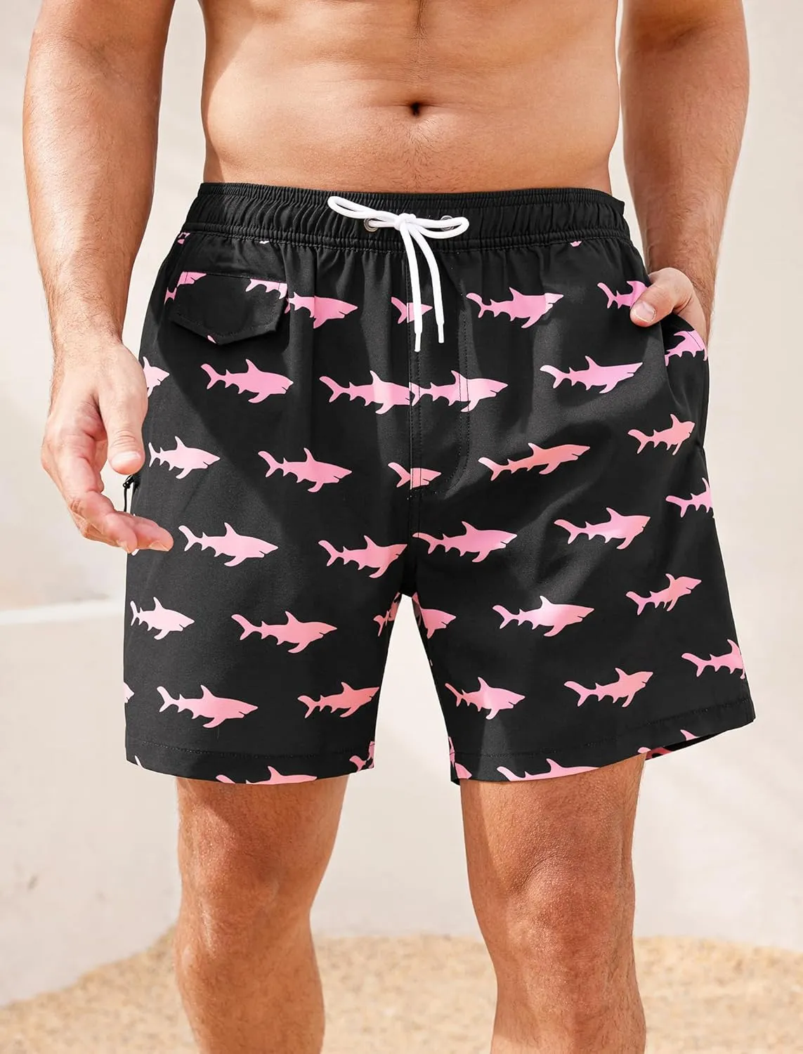 SILKWORLD Mens Swim Trunks with Compression Quick Dry Bathing Suit 6" Swimming Shorts Stretch with Zipper Pockets