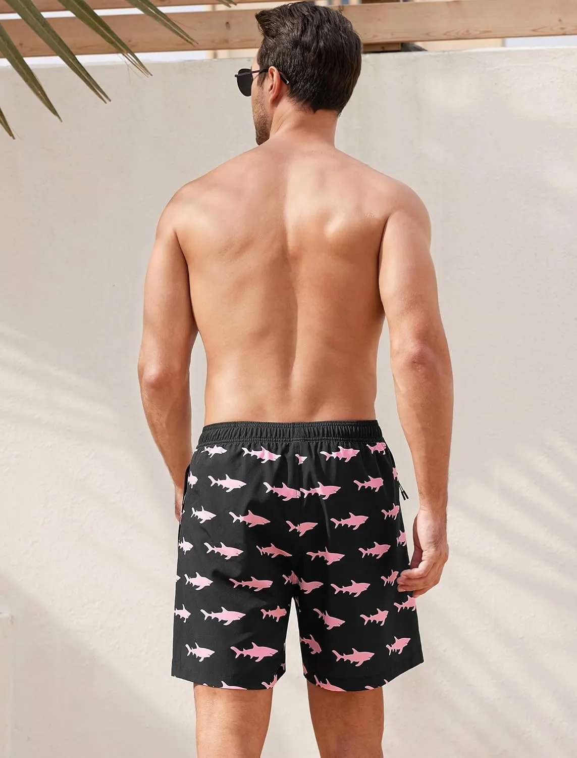 SILKWORLD Mens Swim Trunks with Compression Quick Dry Bathing Suit 6" Swimming Shorts Stretch with Zipper Pockets