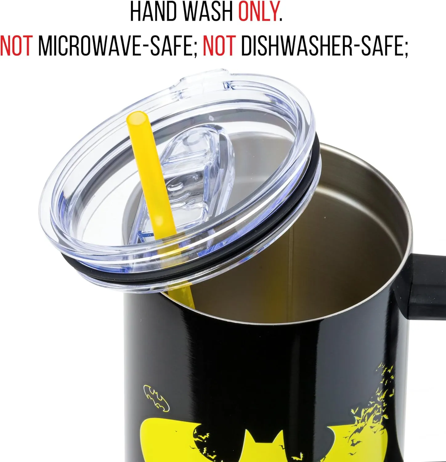Silver Buffalo DC Comics Batman Logo Stainless Steel Tumbler with Handle and Straw, Fits in Standard Cup Holder, 40 Ounces